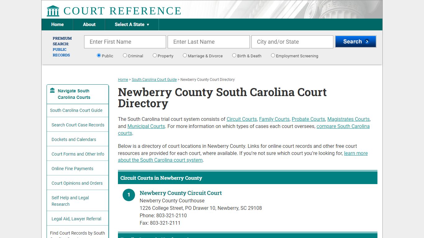 Newberry County South Carolina Court Directory